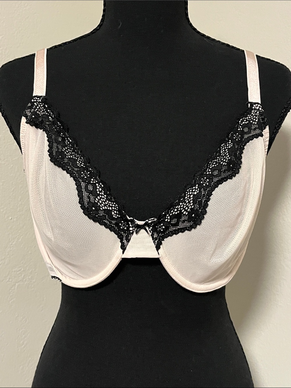 Victoria’s Secret Tease Unlined Demi Lace Trim  - Blush Pink & Black - 38D